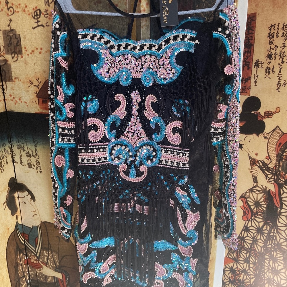 NEW UK12 A Star Is Born pink and blue Sequin and Bead detail fees